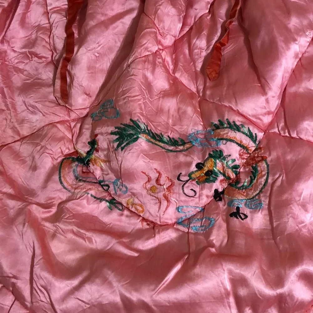 Kids Vintage Red Satin Reversible Embroidered Dragon Cape Hooded Cloak Poncho Sm